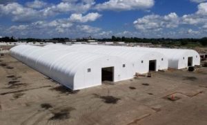 three temporary fabric structures